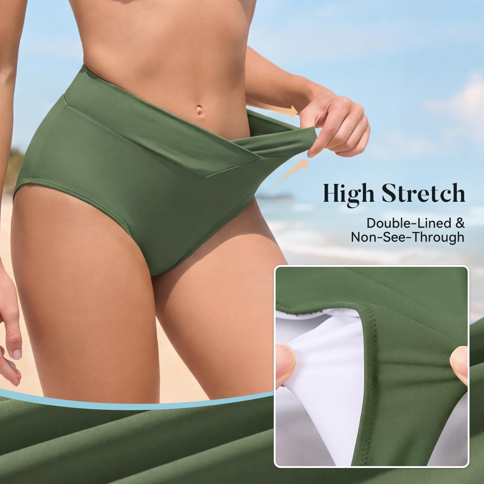 Slip bikini con taglio a V per donna copertura completa a vita alta costume da bagno pantaloni da bagno incrociato V anteriore costume da bagno
