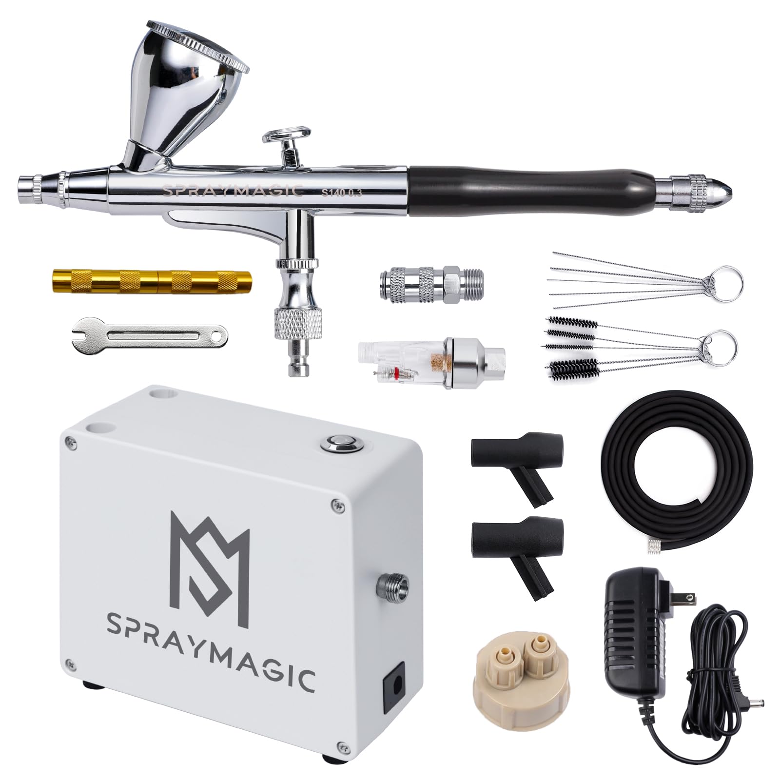 Kit aerografo con compressore d'aria, 50 psi, alimentazione a gravità a doppia azione, non intasamento uniforme spray set per pittura, pistola aerografo per modelli, nail art, decorazione torte