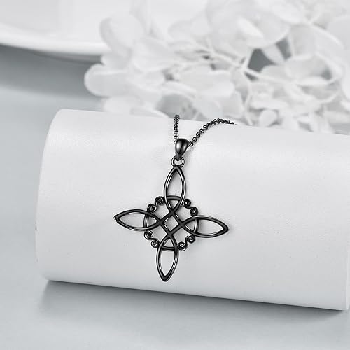 Miniatura 2 de YAFEINI Collar con nudo de bruja plata de ley concha de abulón cruz de nudo de bruja celta collar con colgante de joyería pagana para mujeres y niñas