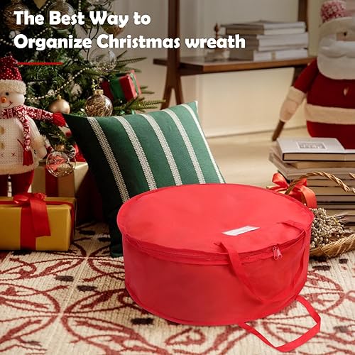 Miniatura 3 de bruwaa Paquete de 2 bolsas de almacenamiento de corona de Navidad de 24 pulgadas, ranura para tarjetas, asas duraderas y contenedores de