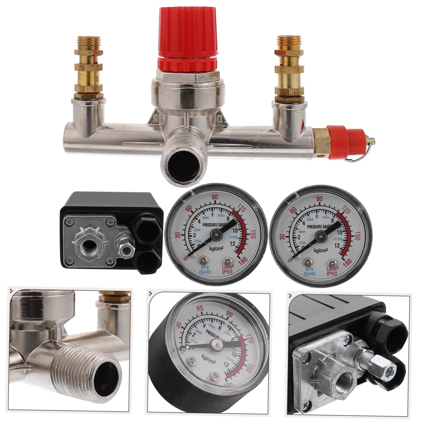 Pressostato per Compressore Aria con Manometri Regolatore 175psi | Interruttore di Controllo Pressione, 16a, Metallo e Plastica, per Compressore Aria