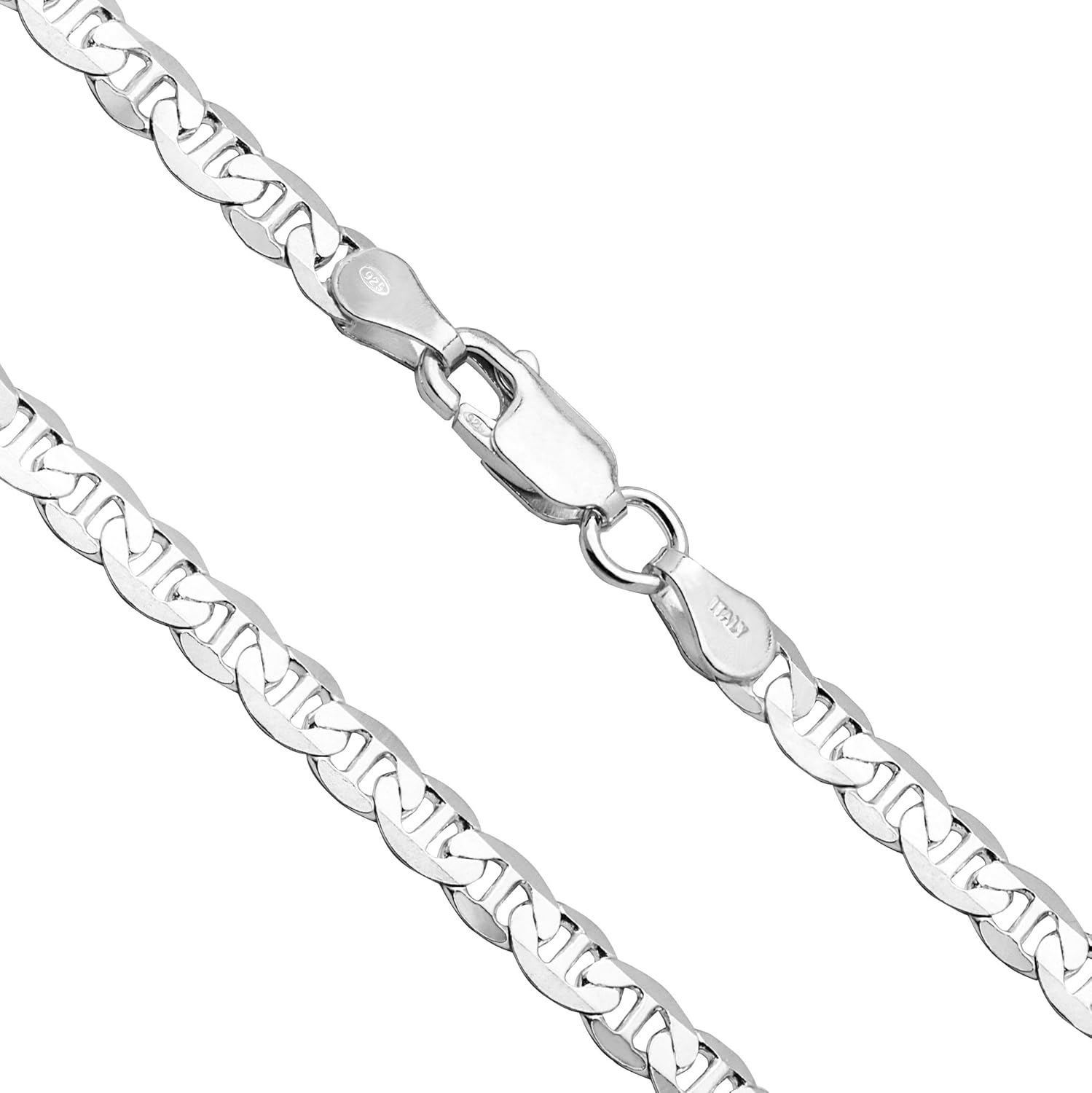 Honolulu Jewelry Company Solid Sterling Silver 4.5mm 6.5mm 7mm or 8mm Mariner Link Chain Necklace or Bracelet For Men Lobster Clasp Made in Italy, 7.5" - 28"