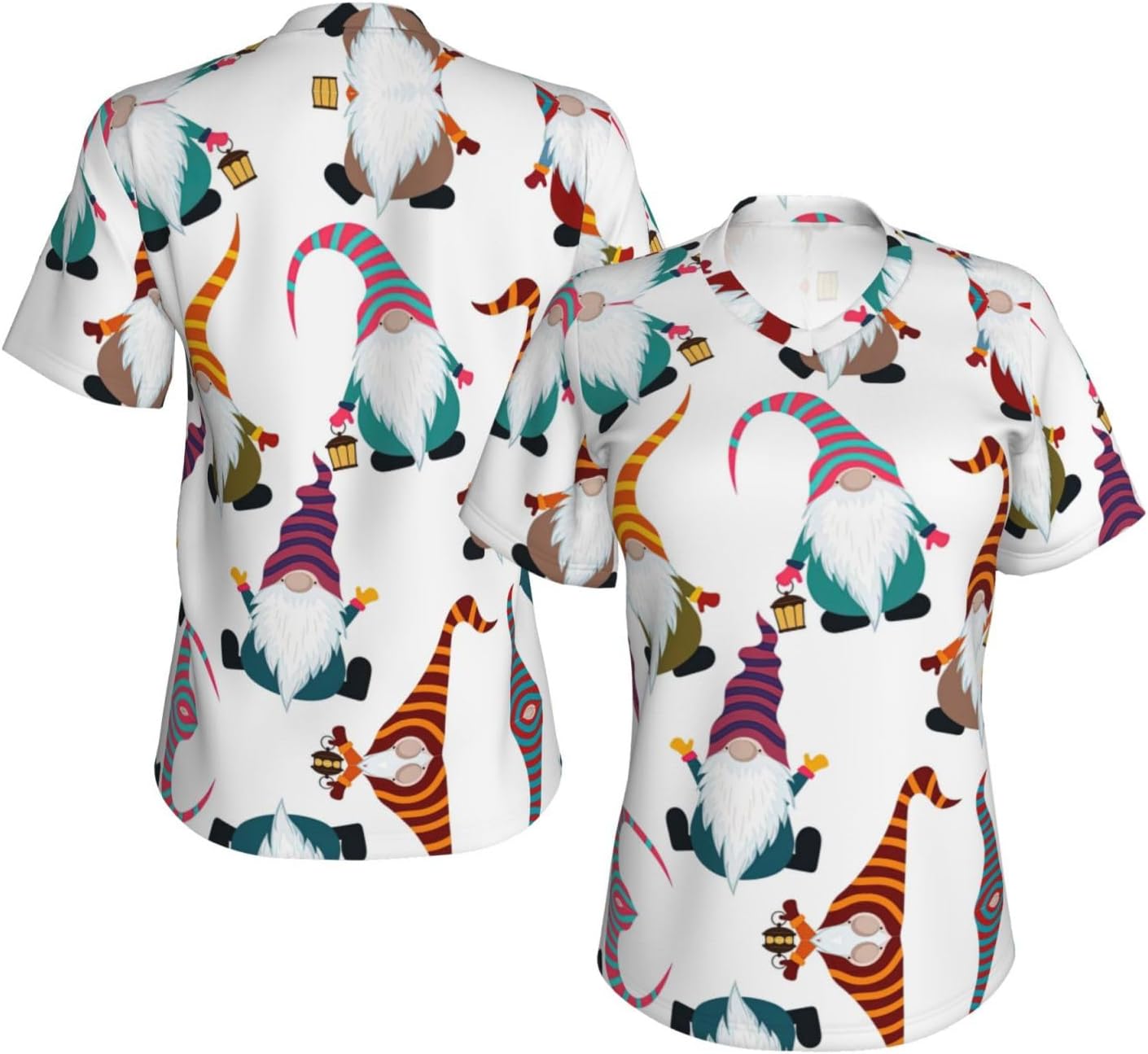 Womens Xmas Funny Gnomes Print Short Sleeve V Neck T-Shirts Casual Breathable Tee Basic Summer Tops 2026