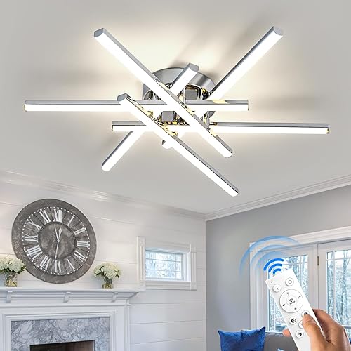 Lámpara de techo moderna Sputnik de 52 W LED regulable con control remoto, iluminación de techo negra empotrada, lámpara de techo para dormitorio,