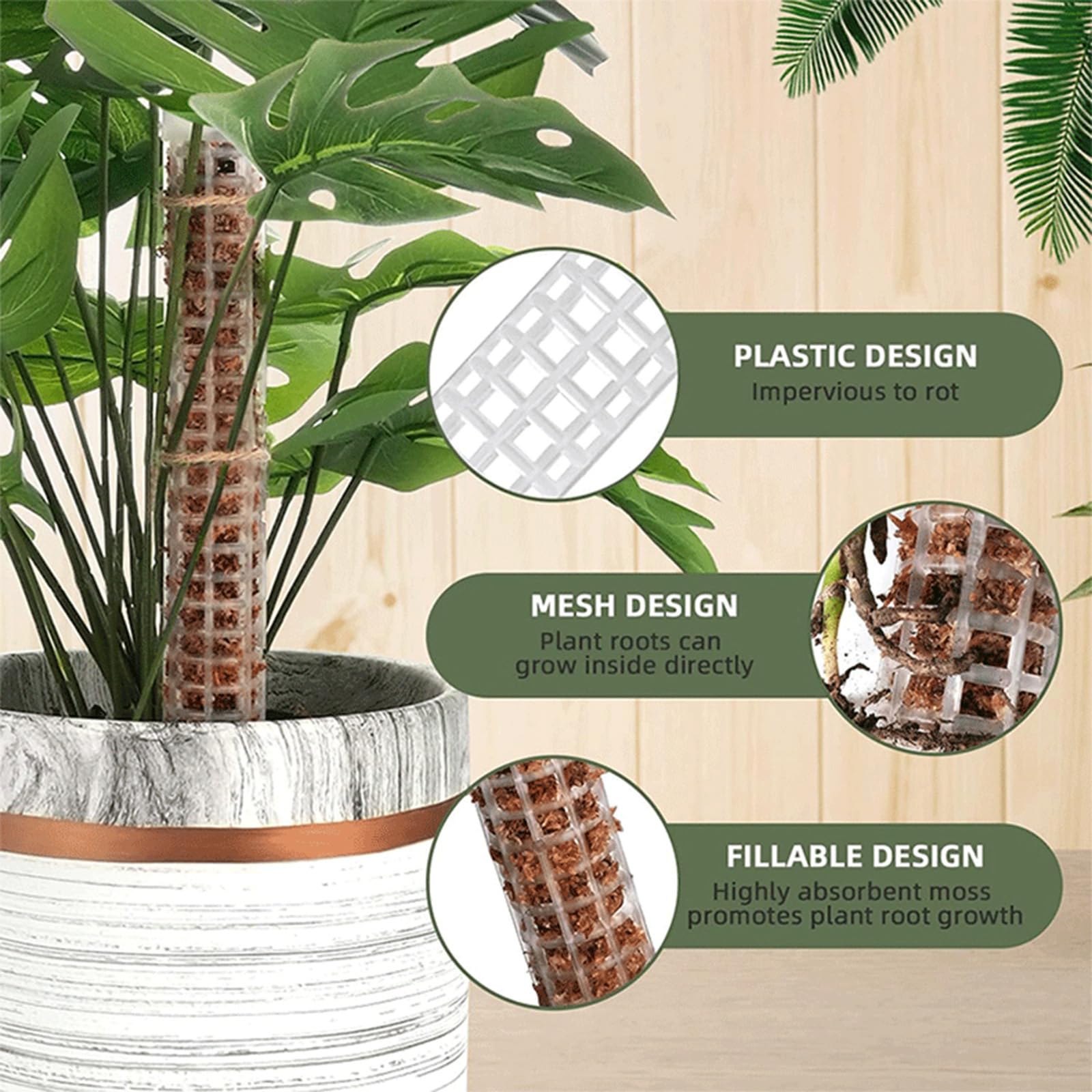 Moosstab Für Pflanzen 65 cm stapelbare Pflanzenstütze | Mesh-Design Indoor Pflanzenstäbe Für Innen Außen Balkon Garten Orchidee Ranke