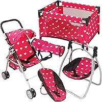 Vista 1 de Cochecito de Muñeca Bebé de Lujo con Set de Juego de Muebles de Cuna, Set de Múltiples Accesorios para Muñecas Bebé de 18", Incluye Cochecito