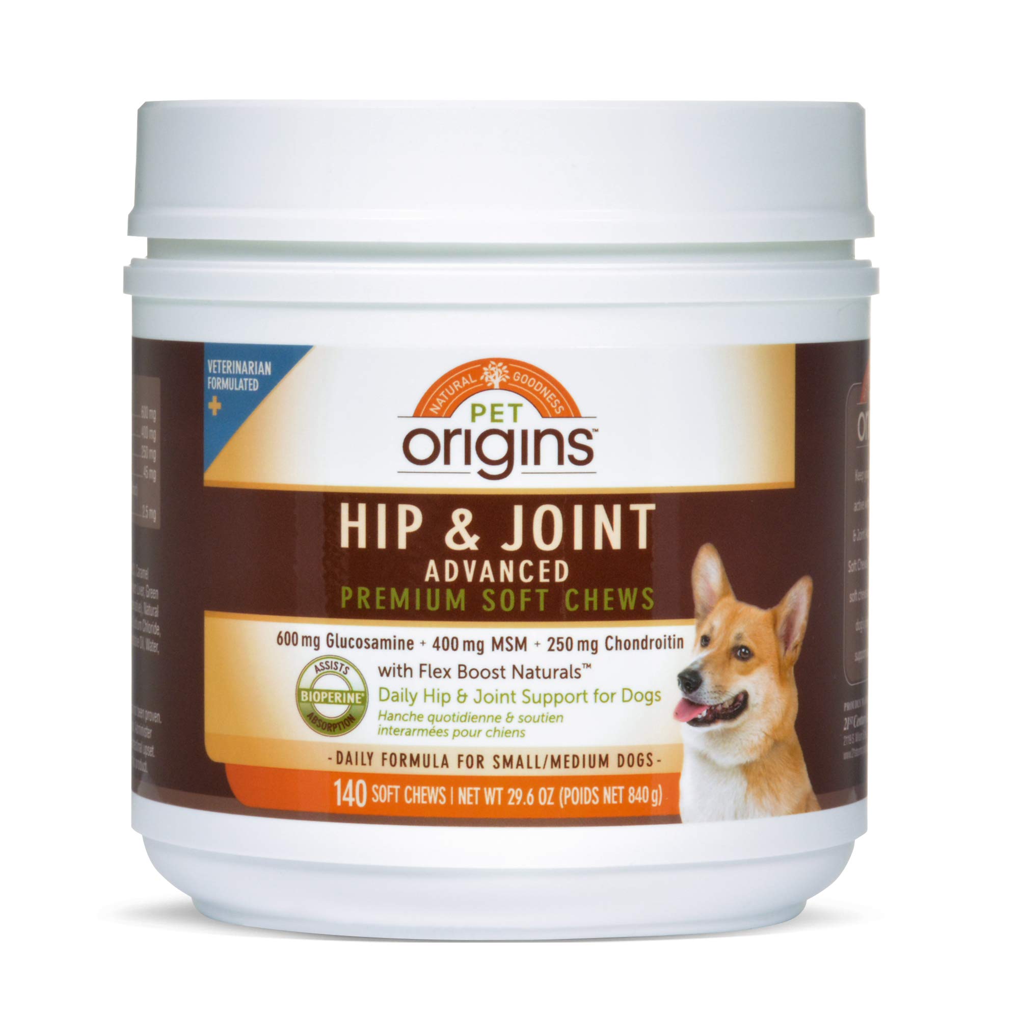 Pet Origins Hip & Joint Health Advanced Sm/Med Soft Chews 140 Count, Brown (4098527946)