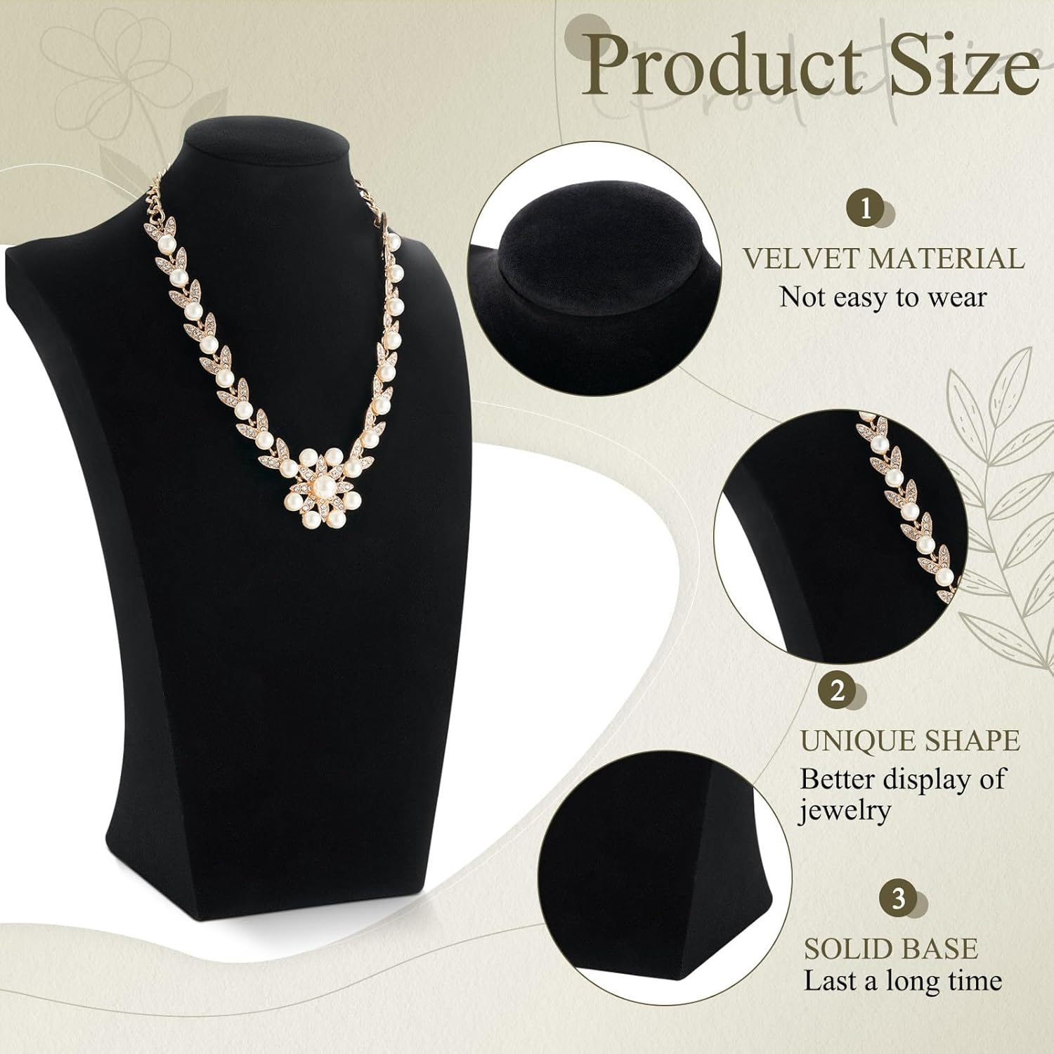 Kigley 3 Pcs Velvet Jewelry Display Bust Necklace Display Stand Necklace Mannequin Holder Stands for Selling Trade Shows Props (Black) - Image 3