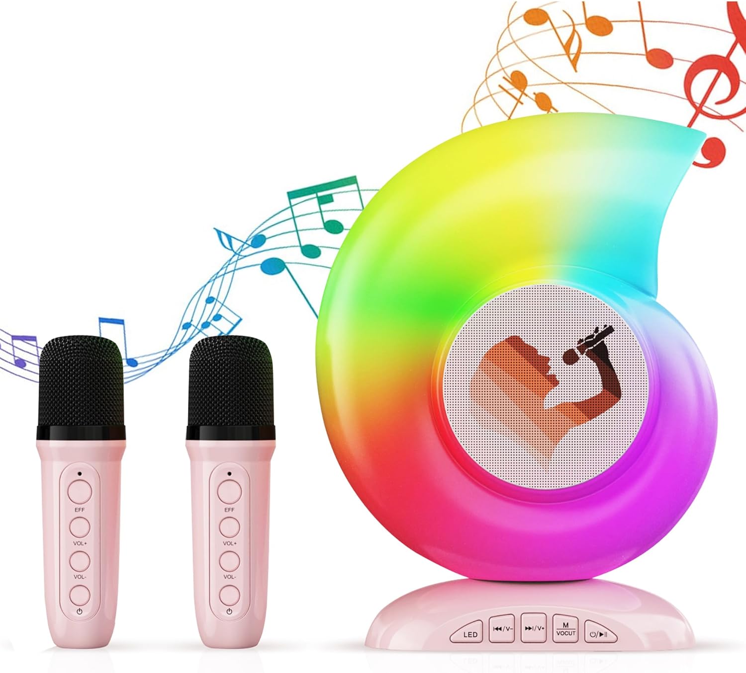 Adamantite Karaoke Machine for Kids and Adults, Conch Mini Portable Kids Microphone - Bluetooth Speaker with 2 Microphones, Home Party Karaoke Speaker, Birthday Gift (Pink)