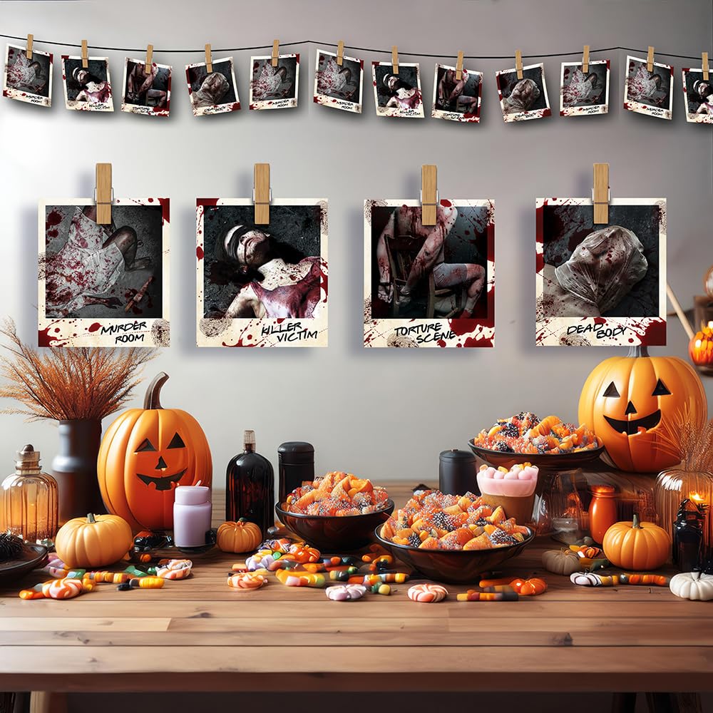 FIESTAS GUIRCA | Crime Scene Photo Garland (274 cm) - Party Decoration for Halloween and Horror Parties - Ideal for Mystery and Suspense Celebrations and Events - Multicolour