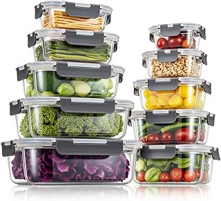 Glas Frischhaltedosen mit deckel Vorratsbehälterset ,kühlschrank organizer Aufbewahrungsbehälter aufschnittboxenmeal prep gläser ,obst gemüse aufbewahrung Lunchbox Brotdosen- BPA-frei (10 Behälter)