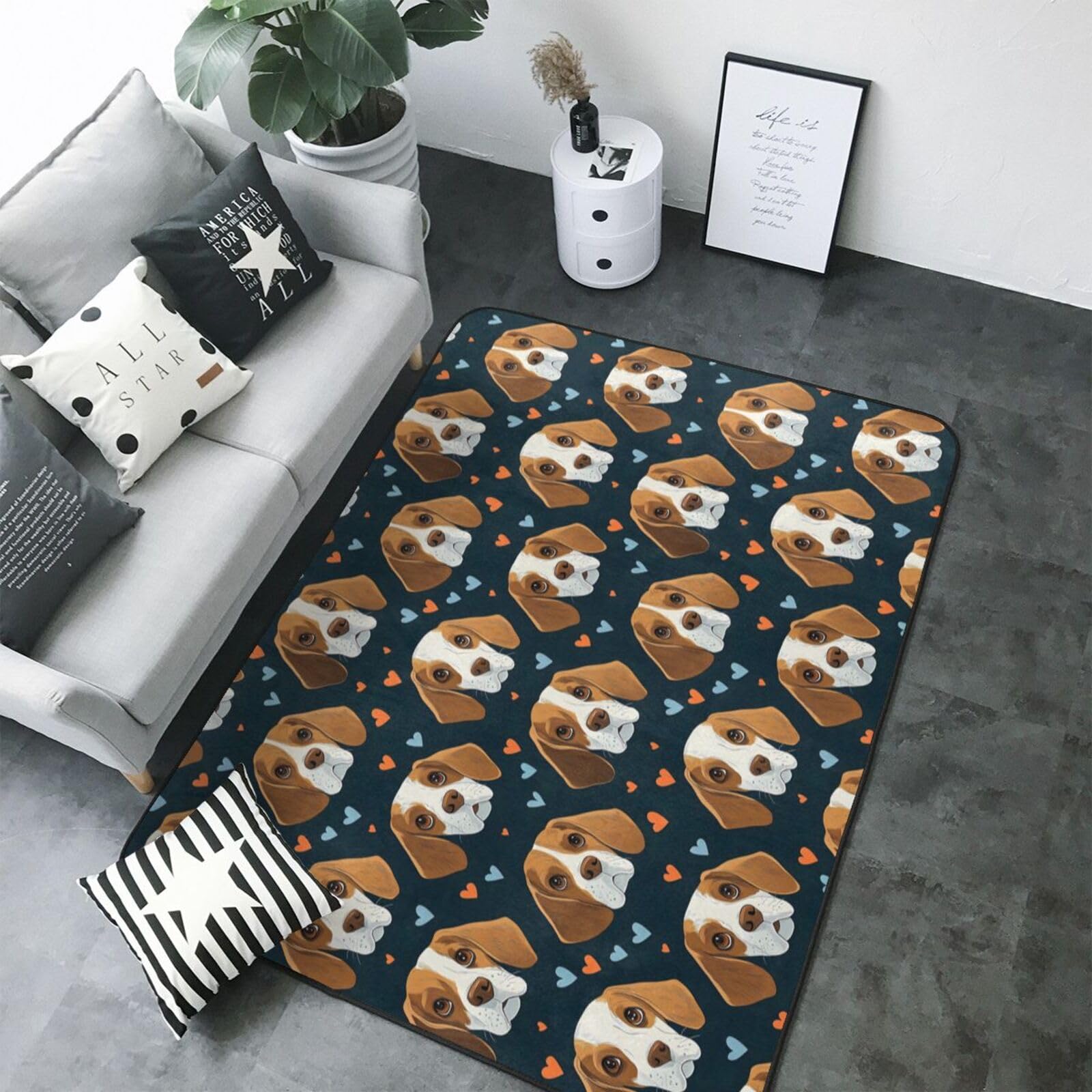 Tapis doux antidérapant grand format imprimé beagle de salon