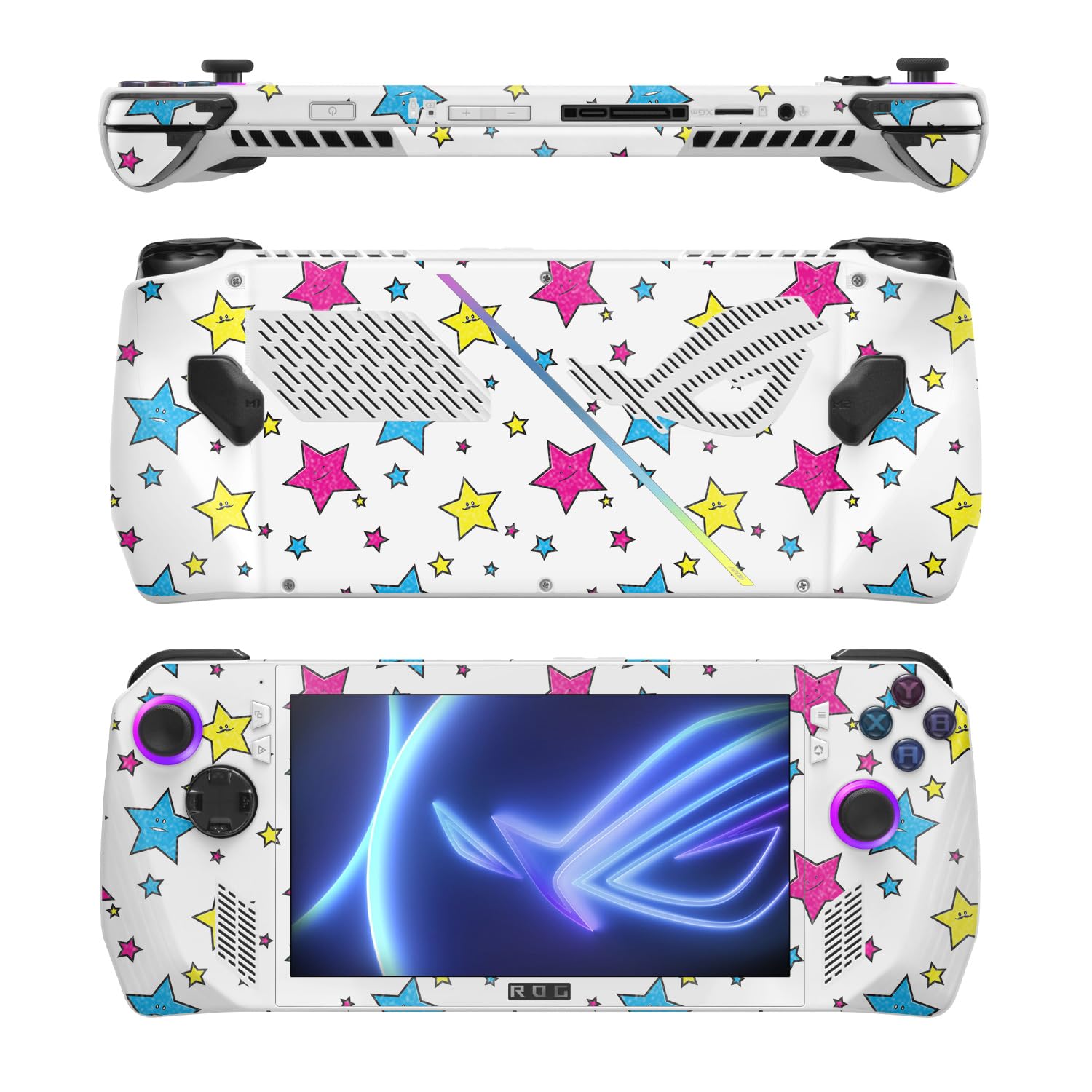 MightySkins Glossy Glitter Skin Compatible with Asus ROG Ally - Smiley Stars | Protective, Durable High-Gloss Glitter Finish | Easy to Apply