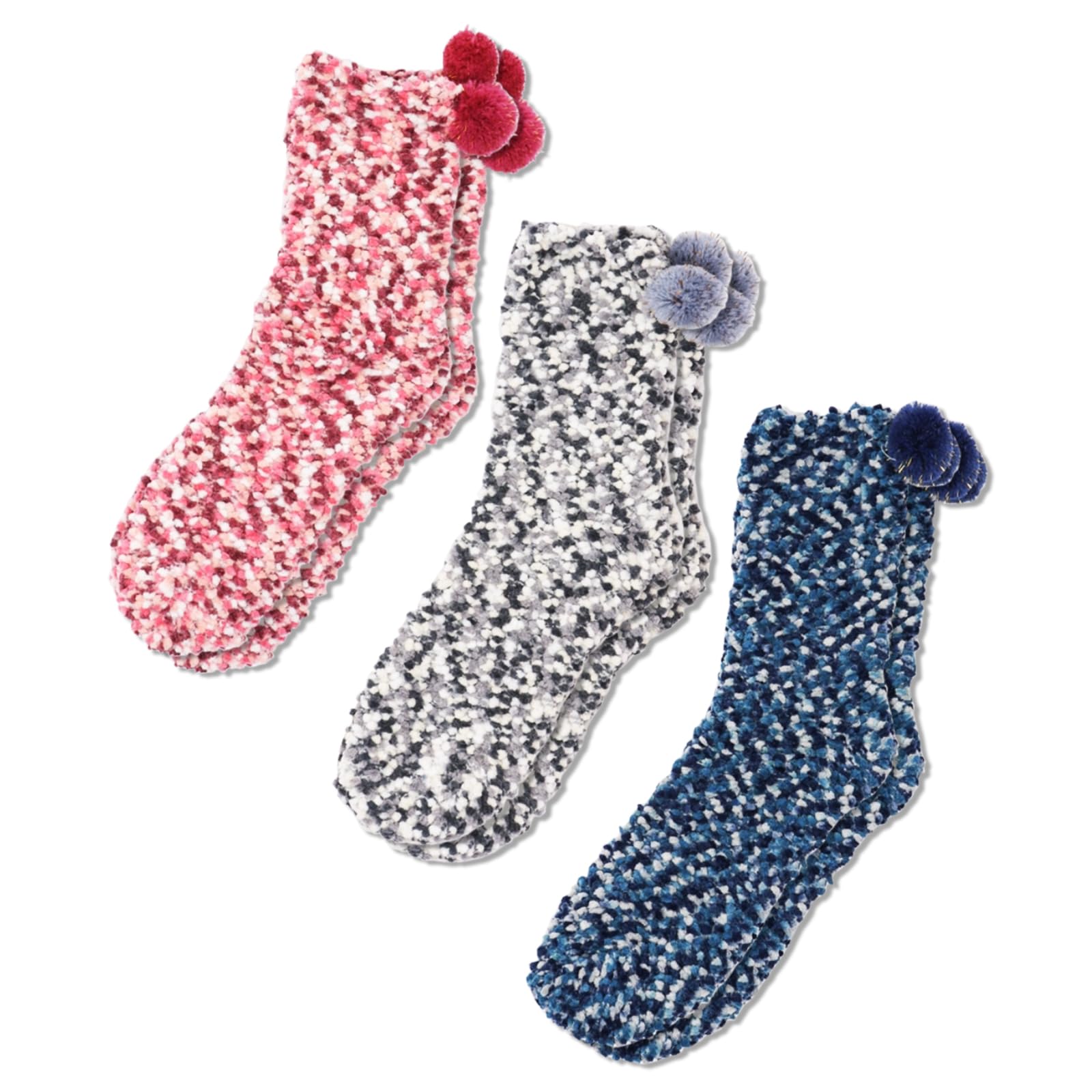 seagallery 3 Pack Pom Pom Plush Fuzzy Socks for Women Ultra Soft Plush Warm Winter Cozy Sleep Fluffy Socks