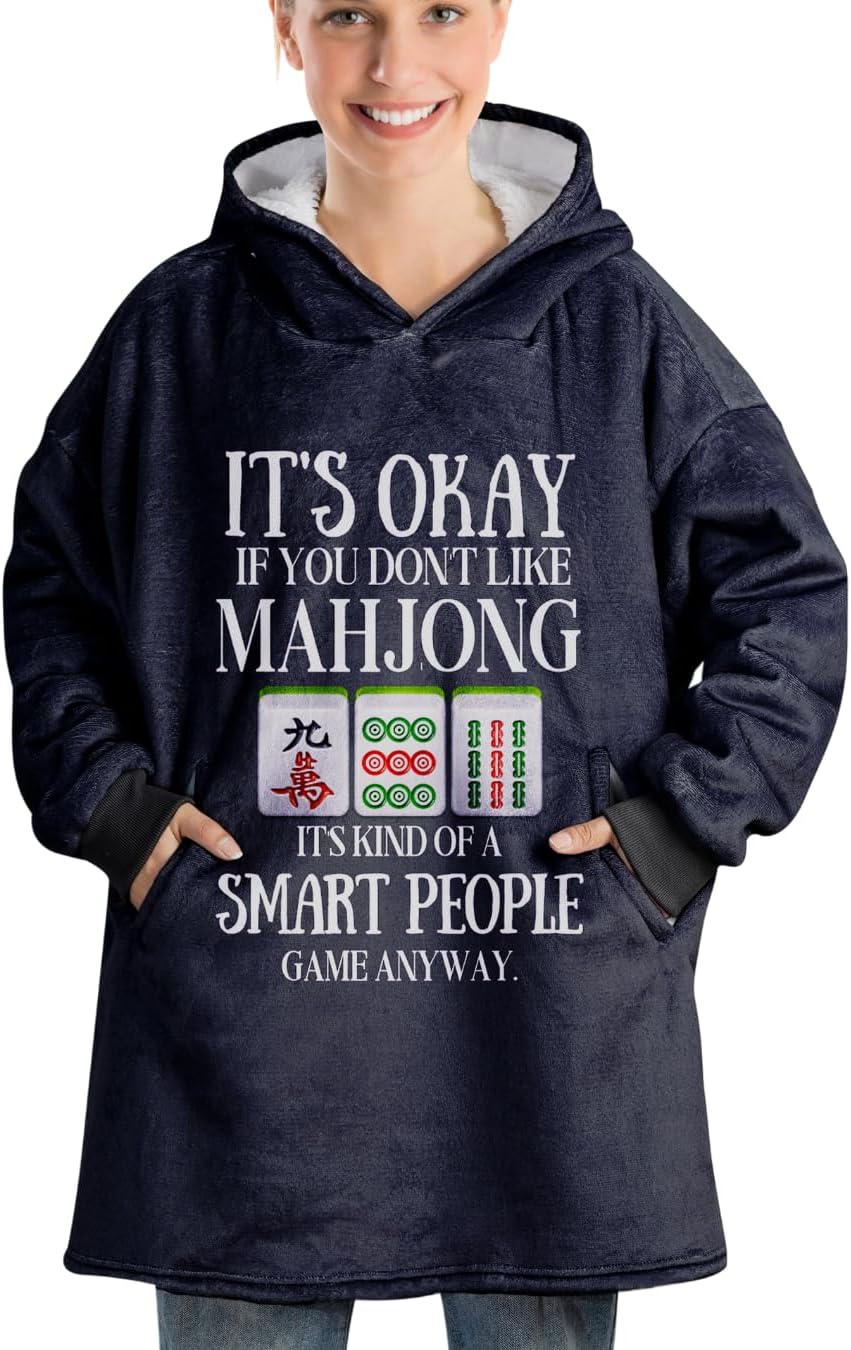 Funny Mahjong Gifts Ideas, Unique Wearable Blanket Hoodie For Mahjong Lovers, Mahjong Accessories & Gifts