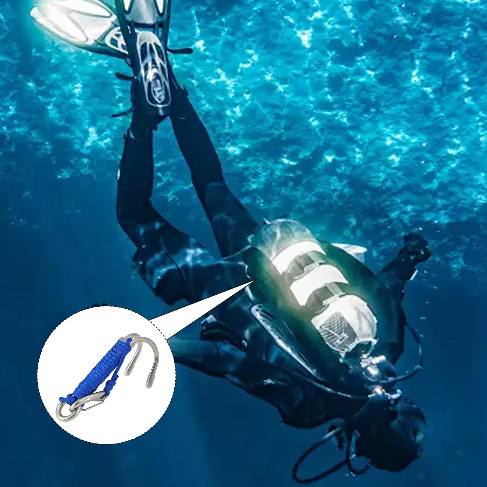 Crochet Double Récif Plongée Crochet De Dérive Plongée Shanrya Double - Acier Inoxydable 316, Corde 1m, Sécurité Courants Sous-Marins - Bleu Crochet Courant Plongée Double