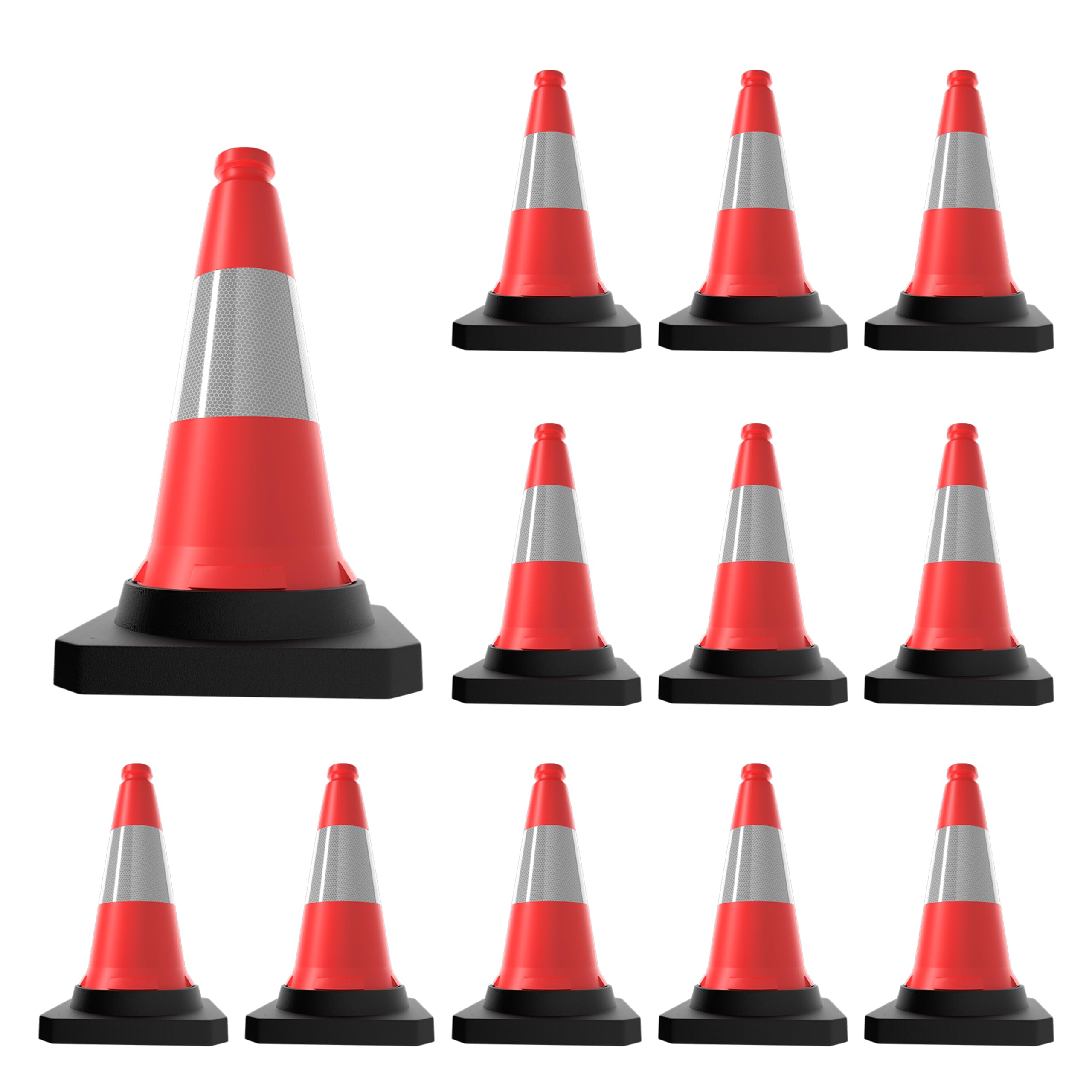 Berry 50CM Traffic Cone | High Visibility Red Safety Cone with Black Base | Wind Resistant Reflective Traffic Cone | 20Inch PE Portable Road Cone for Street, Driveway & Parking Safety - 12 Cones