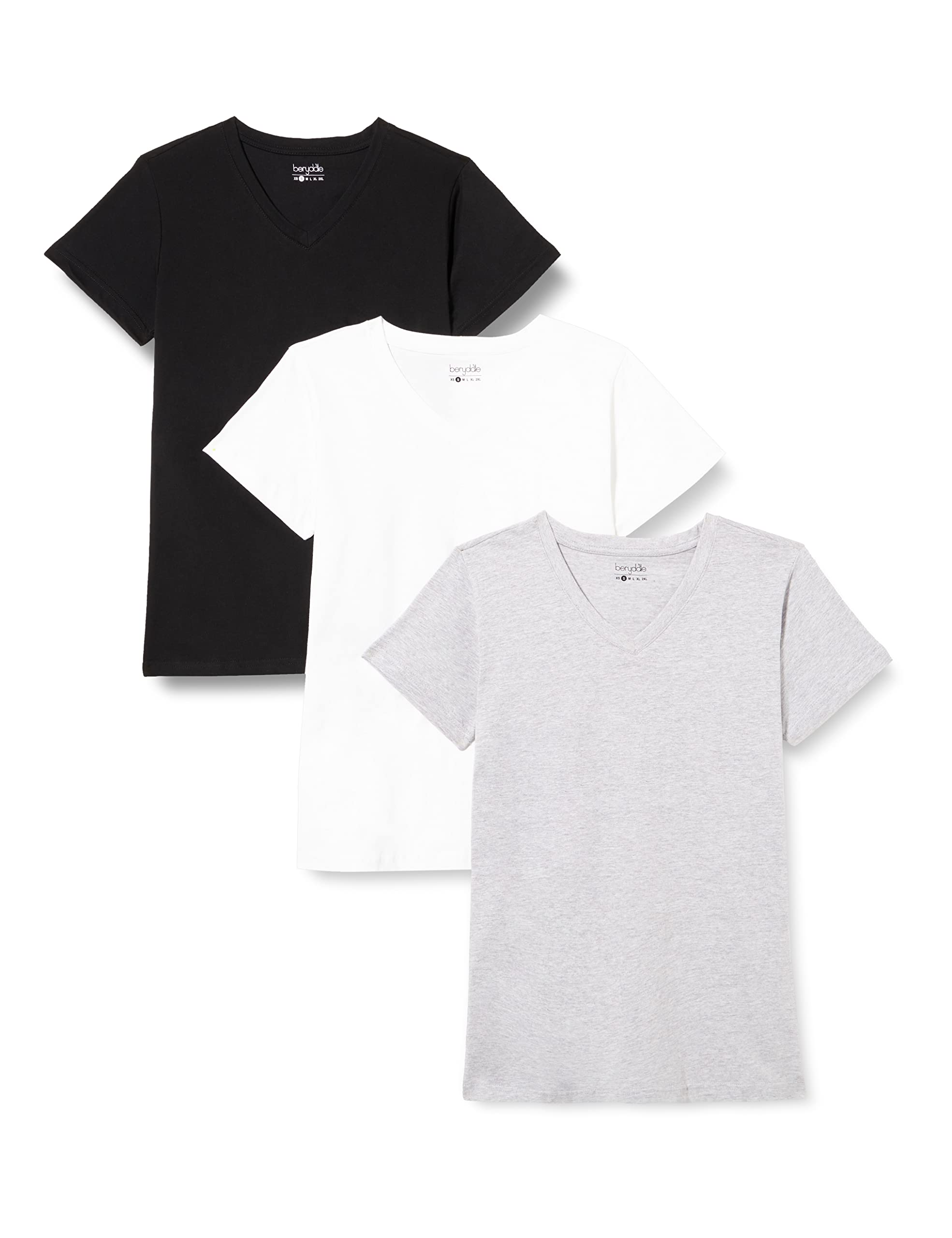 berydale Camisetas Mujer, 100% Algodón, Cuello en V (Paquete de 3 y paquete de 5)