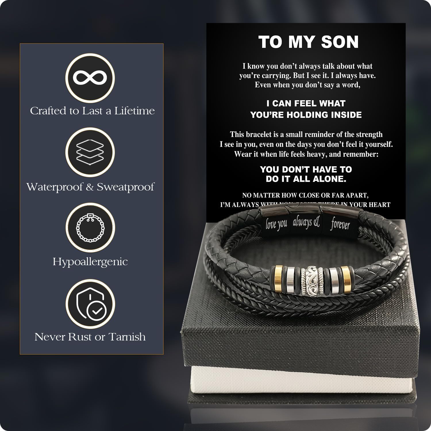 Larvincy To My Son Bracelet From Mom And Dad With Heartfelt Message & Elegant Box, Son Jewelry Gifts From Mother Father, Bracelets For Men On Birthday, Wedding, Father Day, Christmas & More - Image 3