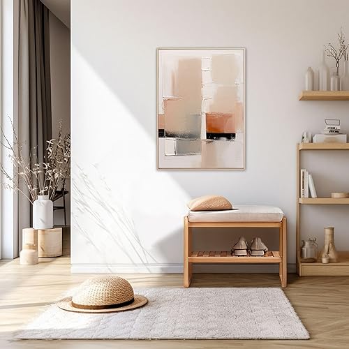 Miniatura 2 de Banco de zapatos con cojín, banco de zapatos de madera maciza totalmente montado, moderno banco de zapatos para entrada, sala de estar, dormitorio,