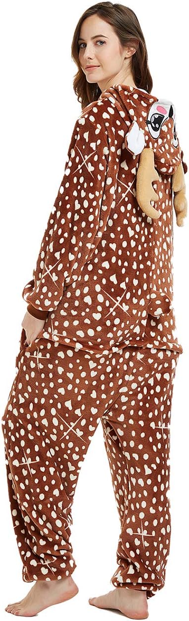 ABENCA Deer Onesie Reindeer Pajamas for Women Adult Cartoon One Piece Animal Halloween Christmas Cosplay Costume - Image 4