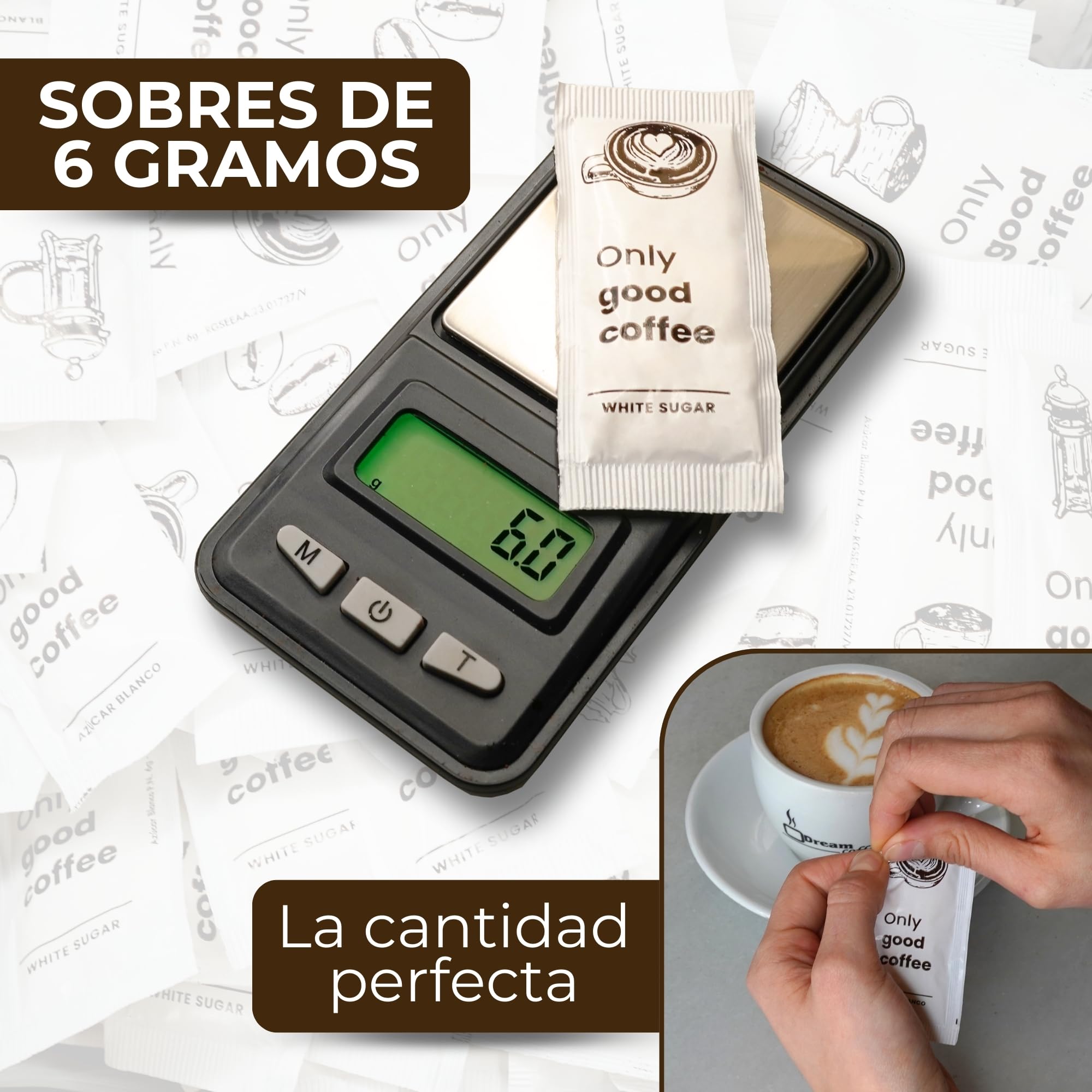 Sucre blanc individuel | Paquet de 200 sucres individuels de 6 g | Enveloppes de sucre monodose | Idéal pour bureau, maison et café.