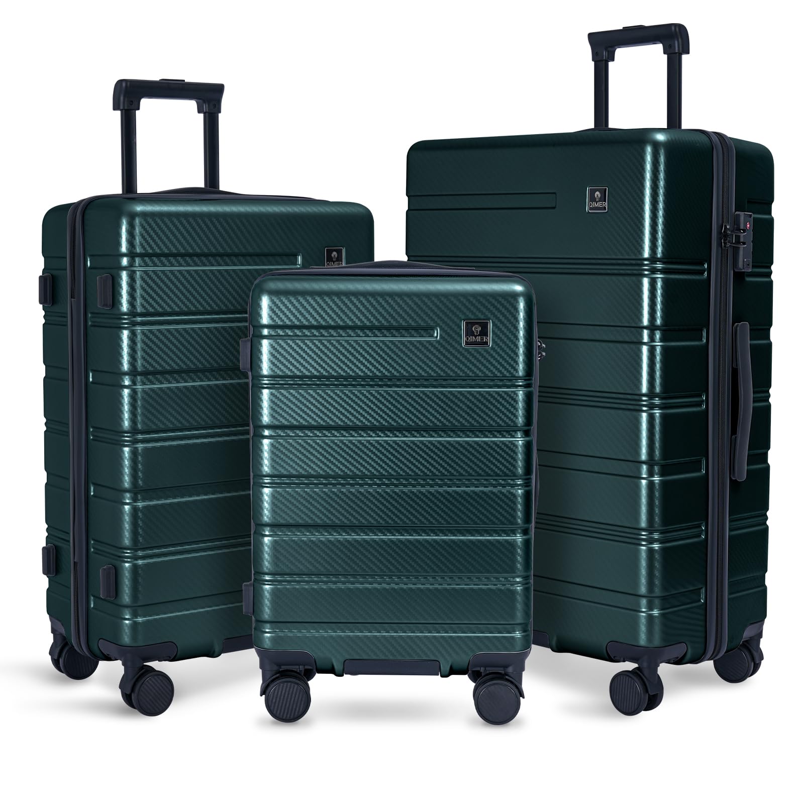 Luggage Sets 3 Piece, 100% PC Hardside Luggage with Spinner Wheel TSA LOCK Lightweight Quiet Suitable for Men and Women, Family Suitable Y01 Green 20/24/28(Diagonal stripes)