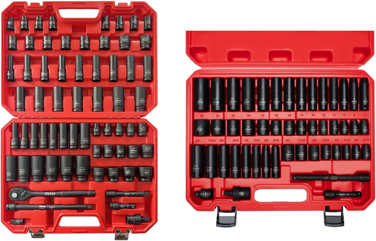 AMM 66 Pieces 1/2-inch Impact Socket Master Set & 48 Pieces 3/8" Drive Impact Socket Set
