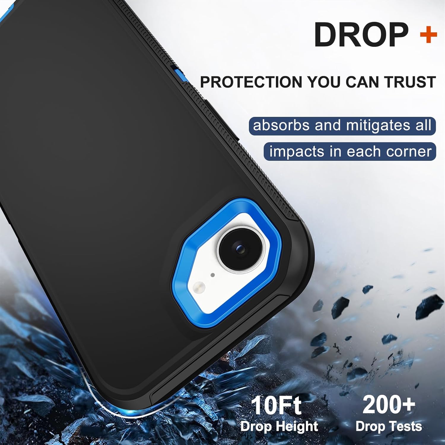 RubCase for iPhone 16e Case with Screen Protector x2, Belt Clip Holster Heavy Duty Military Grade Full Body Shockproof Dust-Proof Drop-Proof Rugged Protective Cover for Apple iPhone 16e (Black/Blue) - Image 4