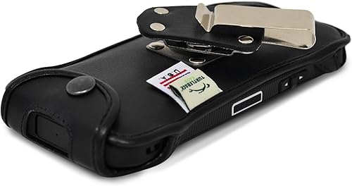 Miniatura 8 de Turtleback Funda ajustable diseñada para DuraForce Ultra 5G de piel negra con clip de cinturón de metal giratorio resistente, fabricado en Estados