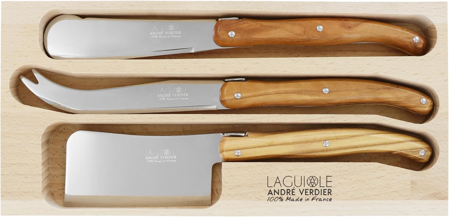 Laguiole Cutlery Set with OliveWood Handles and Stainless Steel Blade Made in France (Standard, STEAK KNIVES 4-SET)