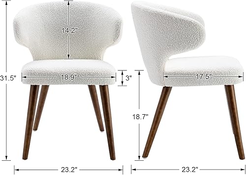 Miniatura 2 de HNY Mid Century Modern - Juego de 4 sillas de comedor Sherpa Boucle, sillas de acento tapizadas con respaldo curvado tipo ala y reposabrazos, sillas