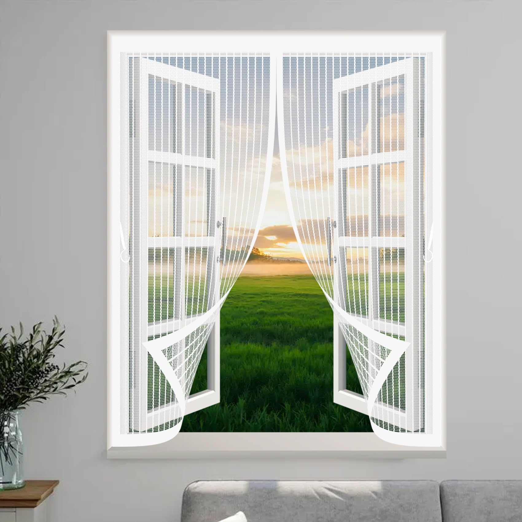 Moustiquaire fenêtre rideau anti moustique blanc de 130x165 cm
