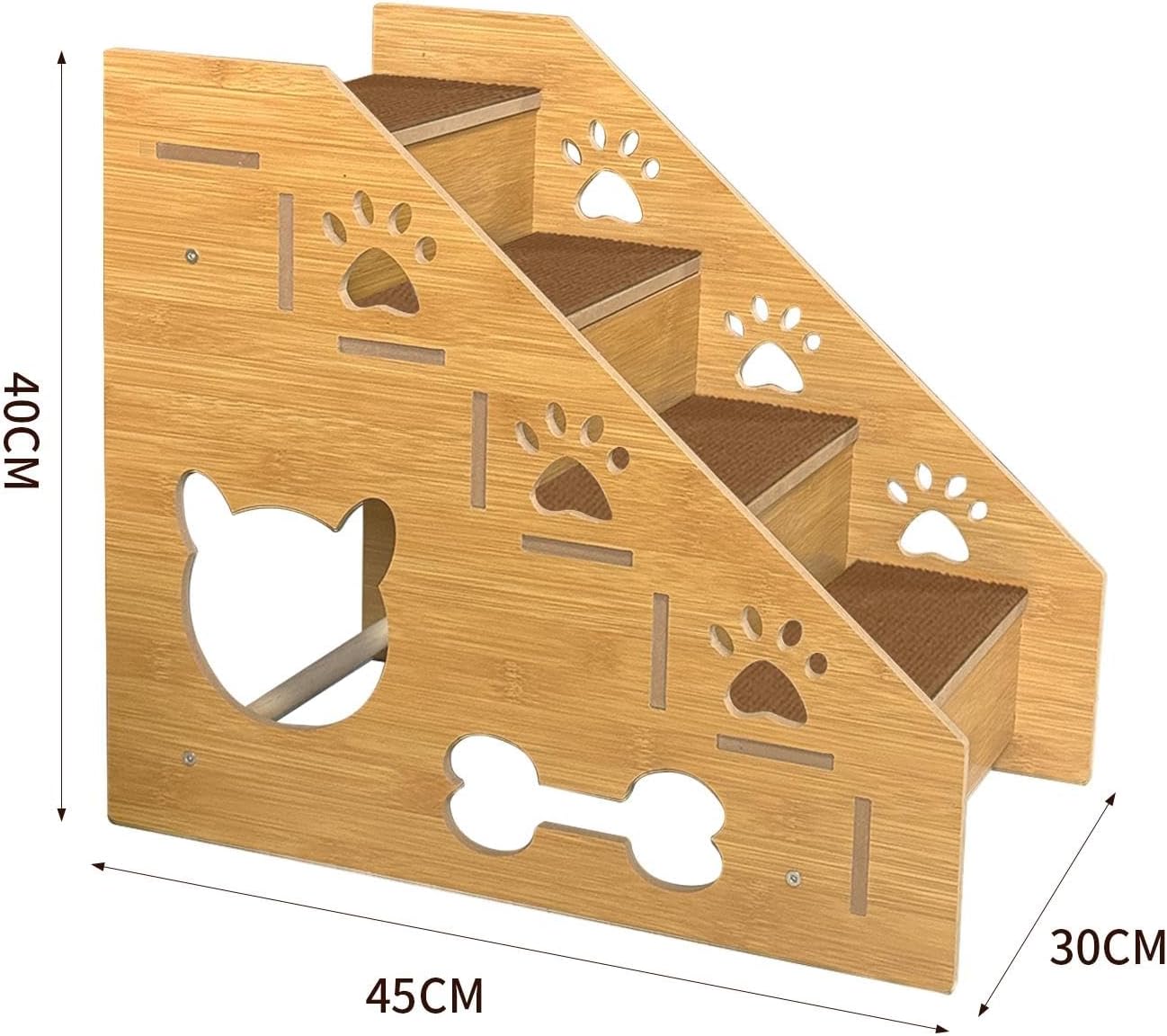 Cat Ladder with Non-Slip Wooden Steps and Reinforced Back for Portable Pet Small Dogs and Older Pets, 4 Layers