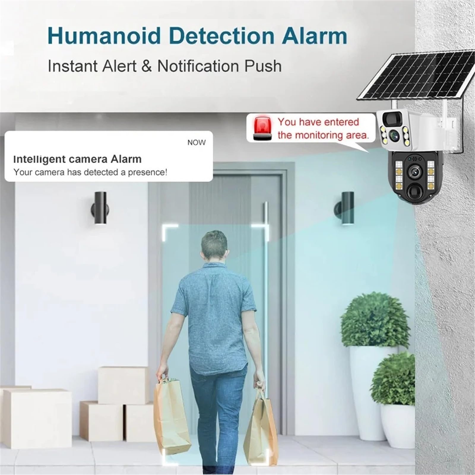 Kamera bezpieczeństwa, Kamera solarna IP CCTV Kamery do monitoringu WiFi/4G Zewnętrzny monitor bateryjny Inteligentny dom PIR Wykrywanie humanoidalnych obiektów Ochrona bezpieczeństwa(4G Cam 64G Card)