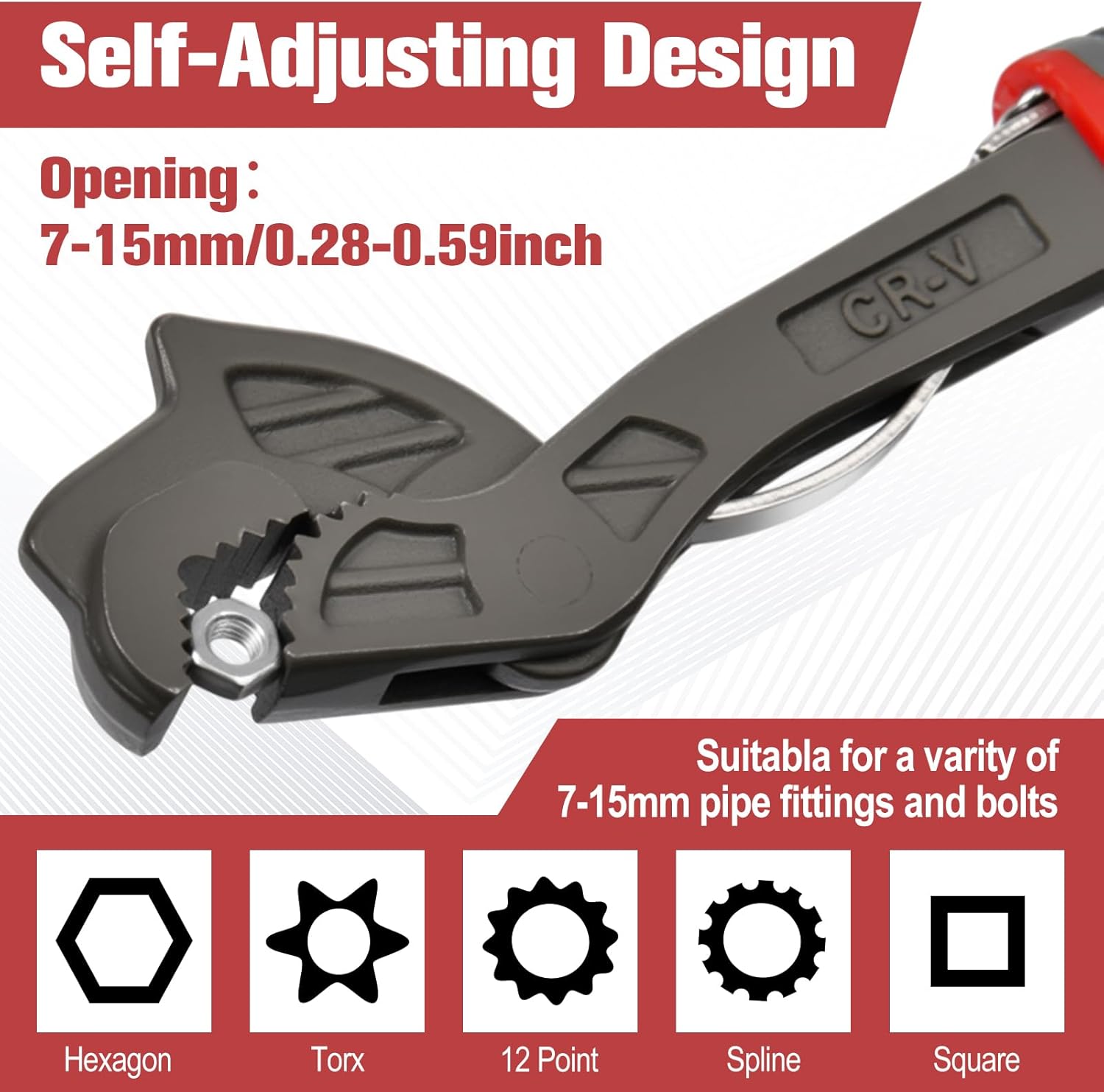 6-Inch Self-Adjusting Wrench, 7-15mm Multi-Function Locking Tool