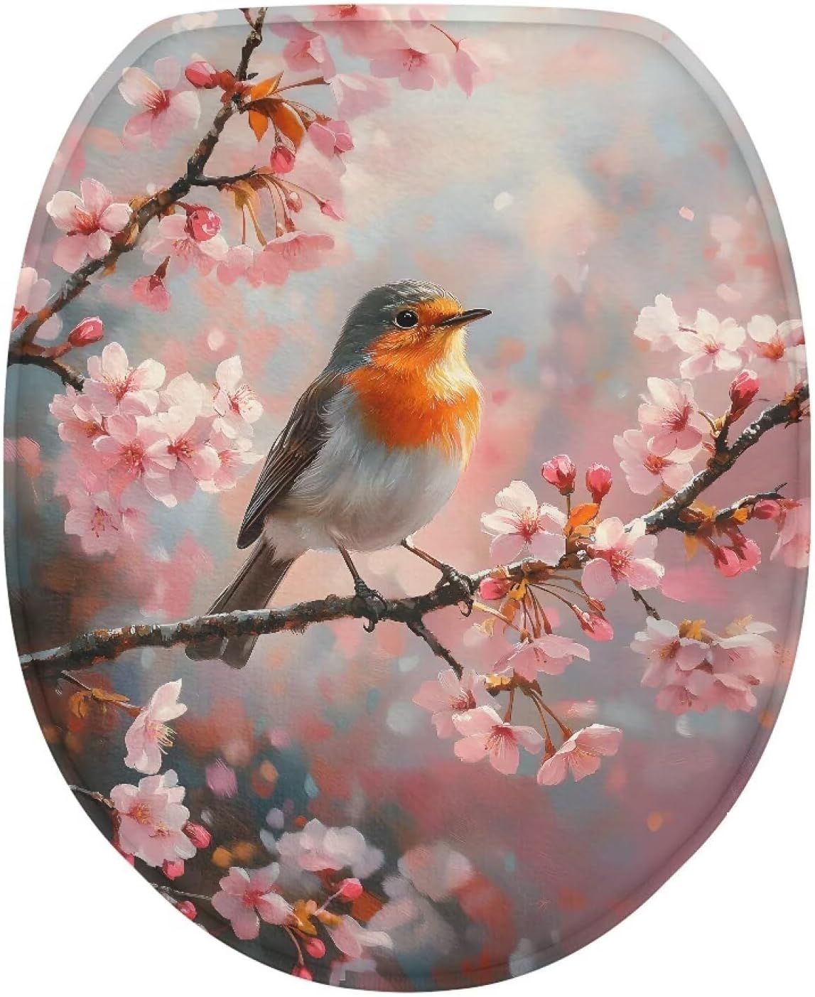 Robin Bird with Flower Toilet Seat Covers for Bathroom Decoration Flannel Fabric Soft Bathroom Covers Keep Clean Tidy Suitable for Public Bathrooms Long-Term Travel Boarding