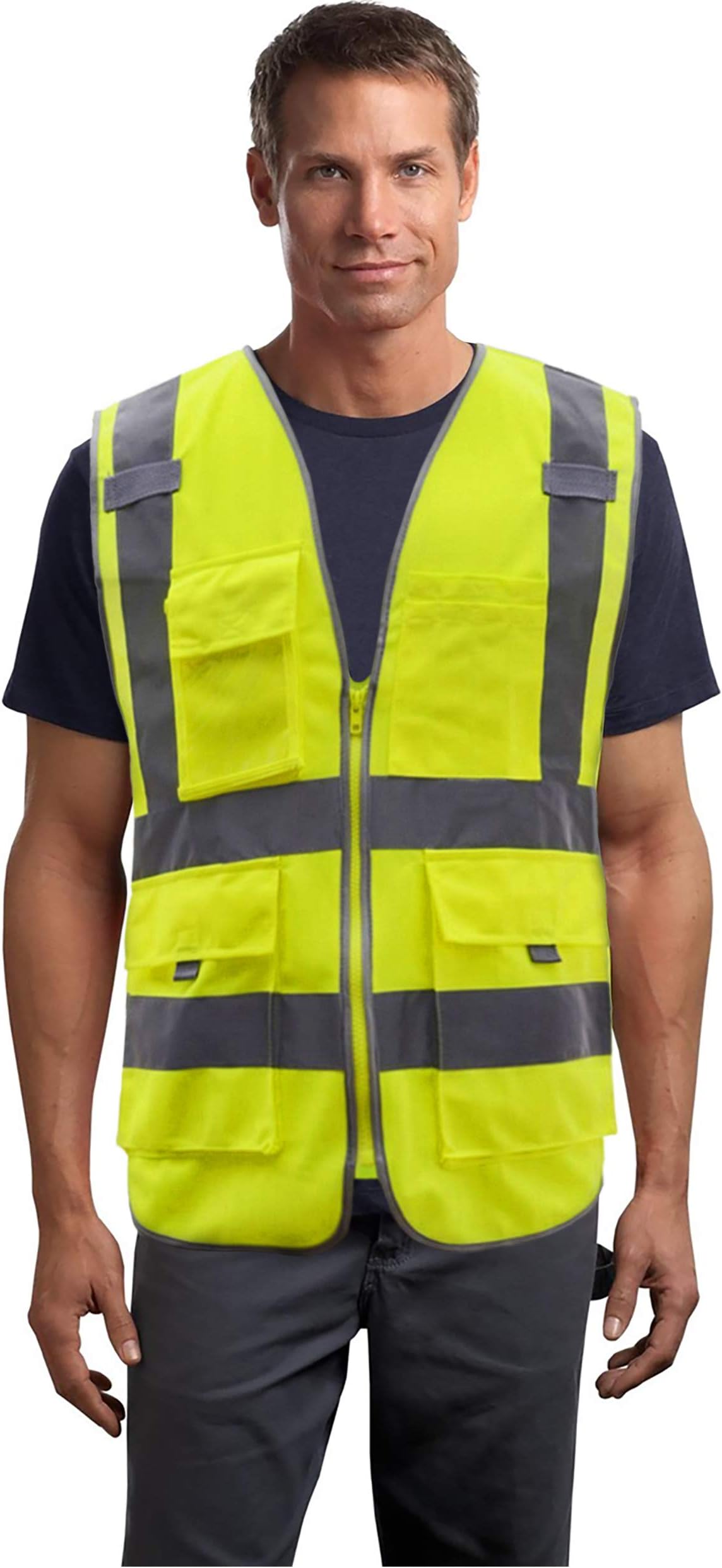 VRITRAZ Reflective Safety Vest, High Visibility Neon Waistcoat for Running Cycling Sports with 2 Inch Reflective Strips