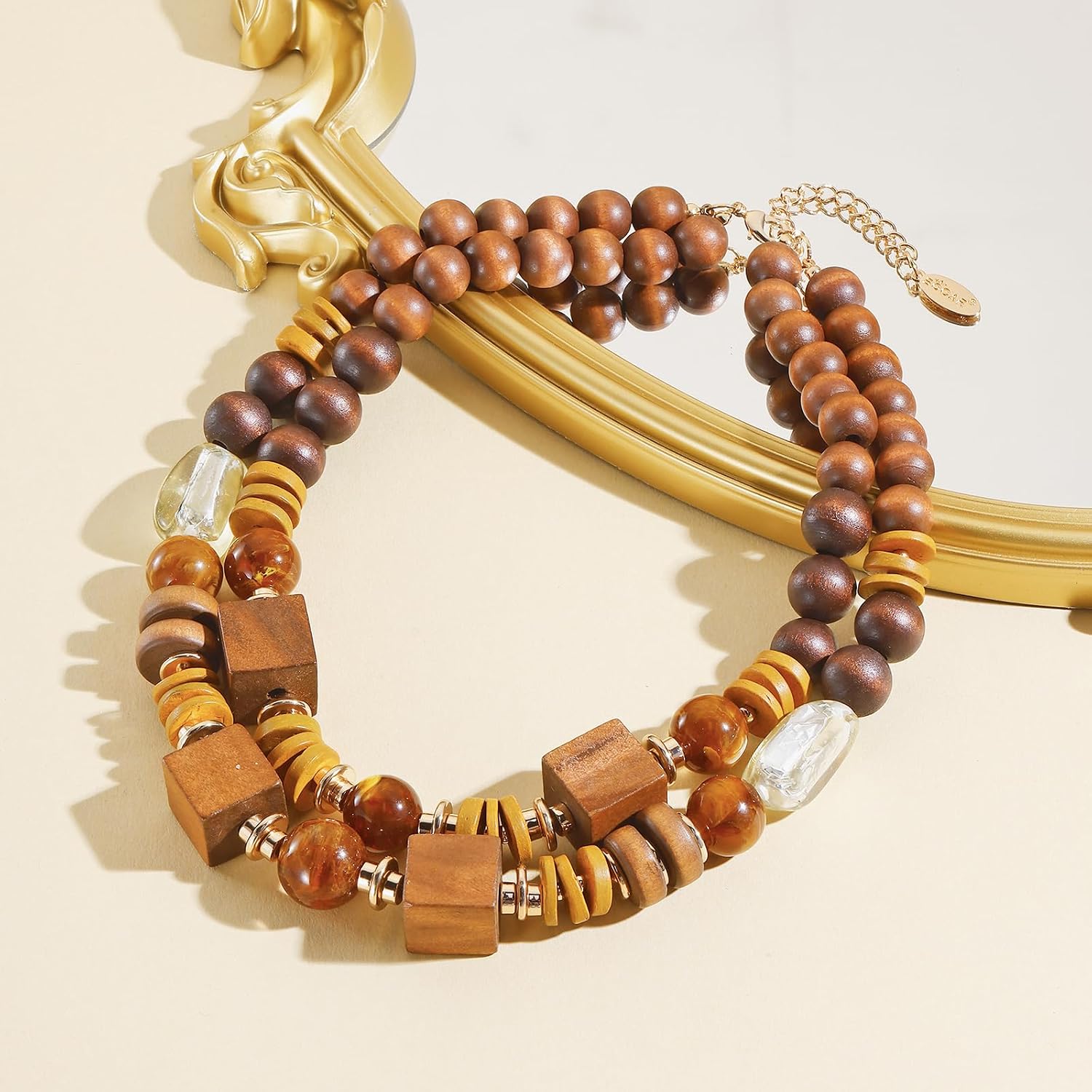 Bocar Bohemian Statement Necklace for Women Two Strand Wooden Bead Chunky Collar Necklace for Women(NK-10814)