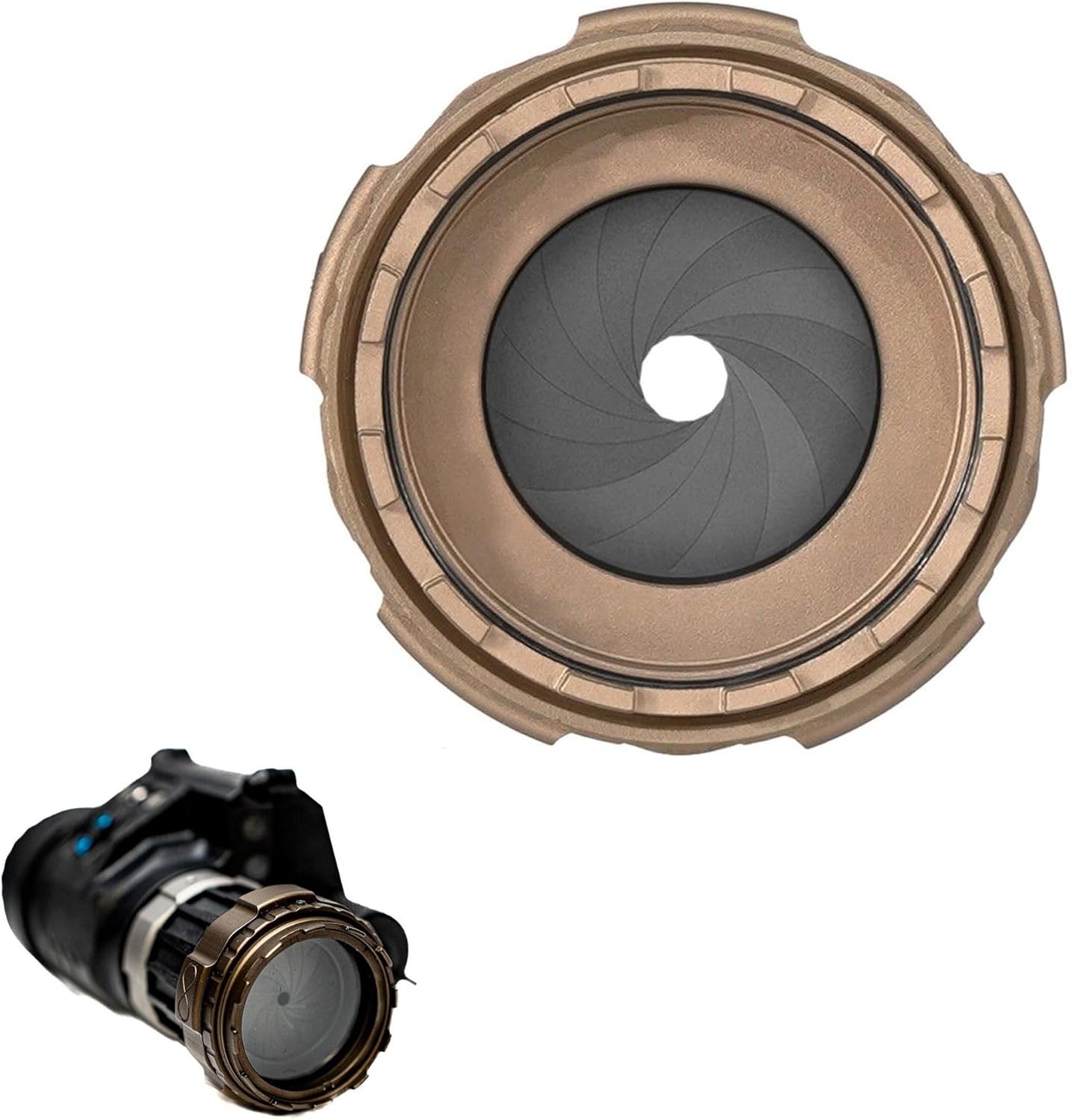 1mm-23.5mm Adjustable PVS-14 IRIS Aperture with Lens Protector，NVG O-Ring Night Vision Goggles Cap，Compatible with NVGs/NODs/RPNVG/MH-1 / TNVC Night Vision Etc，6061 T6 Aluminum Housing，Tan