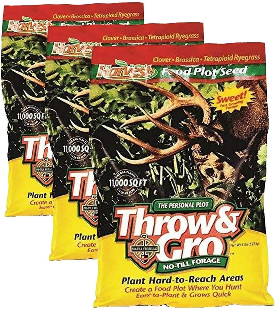 Evolved Harvest Throw & Gro No-Till Forage for Deer - Easy-to-Plant Fast-Growing Food Plot Seeds, 5 Lbs (Pack of 3)