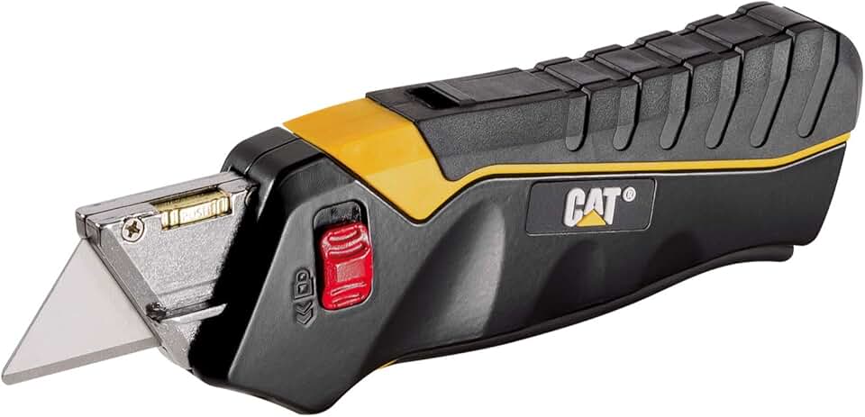 Safety Utility Knife Box Cutter Self-Retracting, Squeeze Handle to Extend, Release to Retract, Lock Open w/Switch, Ergo Handle w/ 