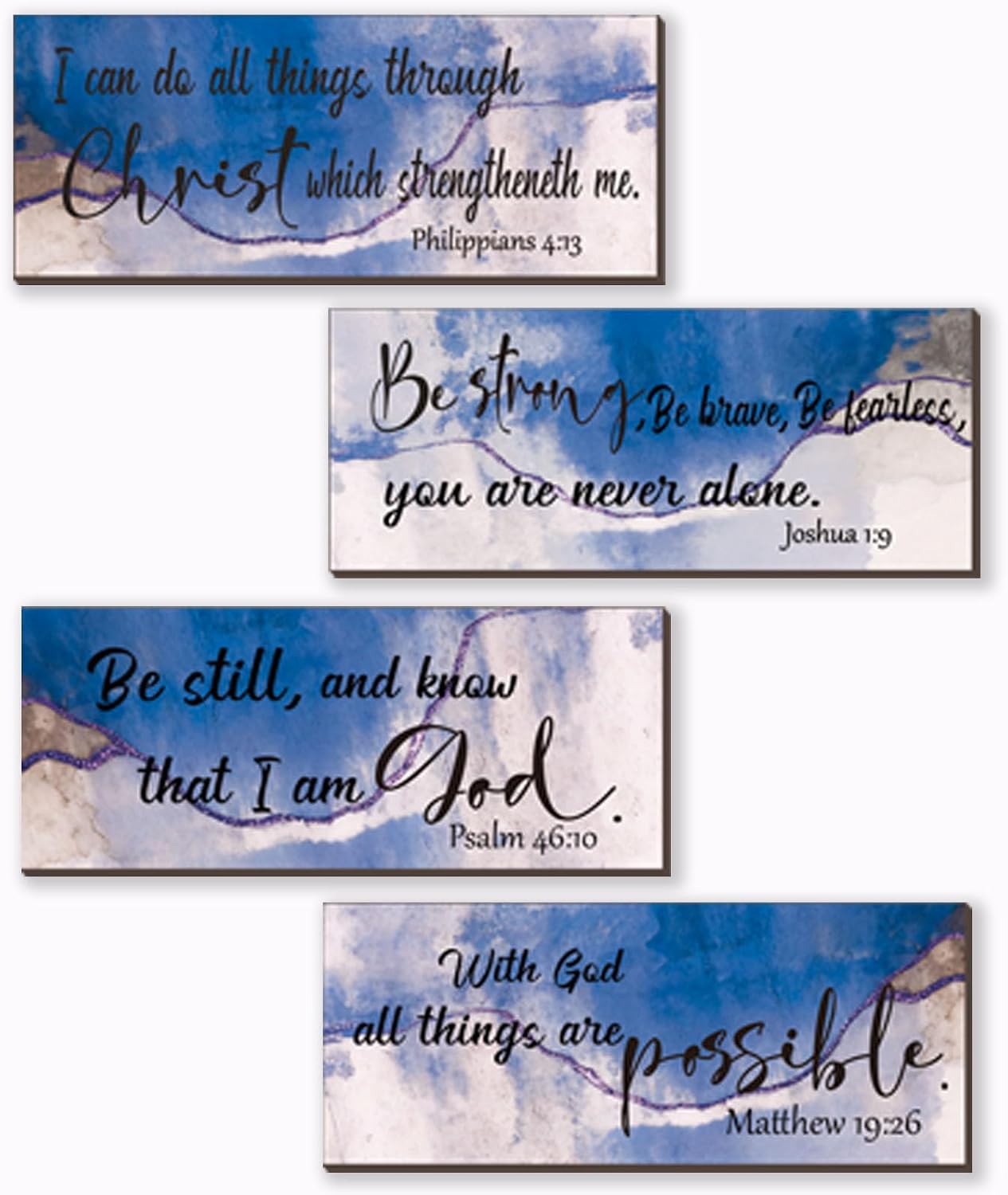 4 Pcs Blue Bathroom Decor Christian Wall Art Abstract Bible Verse Wall Decor Rustic Inspirational Wood Bathroom Accessories For Bedroom Kitchen Office(10 x 4 Inches, Blue)