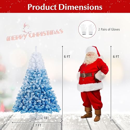 Miniatura 49 de Goplus - Árbol de Navidad artificial preiluminado de 9 pies, pino nevado articulado de PVC de alta calidad con base metálica y luces LED, decoración