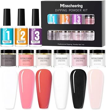 6 Colors Dipping Powder Set Dip Powder Nail Art Starter Kit for DIY Salon No LED Nail Lamp Needed Nail Art Manicure with Base Top Coat Activator
