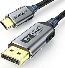 SUNGUY USB-C to DisplayPort Cable 2M, 8K@60Hz 4K@240Hz, USB C to DP 32.4Gbps Unidirectional Compatible Thunderbolt 4/3 Cable for iPhone 17 16 15 Pro Max, MacBook Pro/Air, iPad, Mac Mini