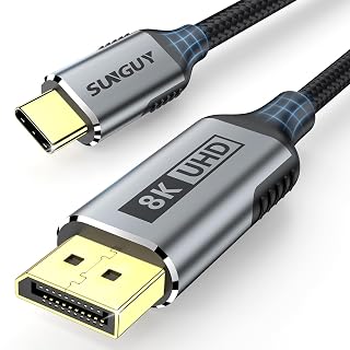 SUNGUY USB-C to DisplayPort Cable 6FT, 8K@60Hz 4K@240Hz, USB C to DP 32.4Gbps Unidirectional Thunderbolt 4/3 Cord for iPhone 17 16 15 Pro Max, MacBook Pro/Air, iPad, Mac mini - Amazon product rated Grade B