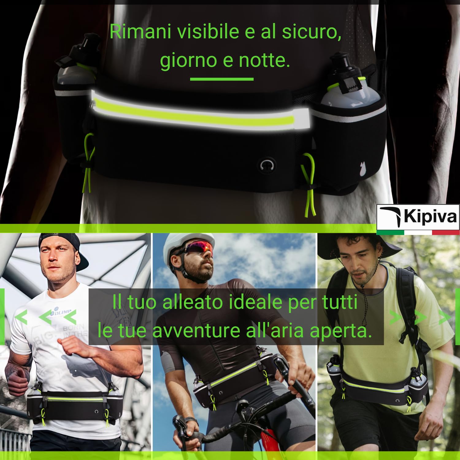 Porta Acqua Running Verde Cintura Trail Running Marsupio con Portaborraccia 175 ml +2 Borracce Incluse