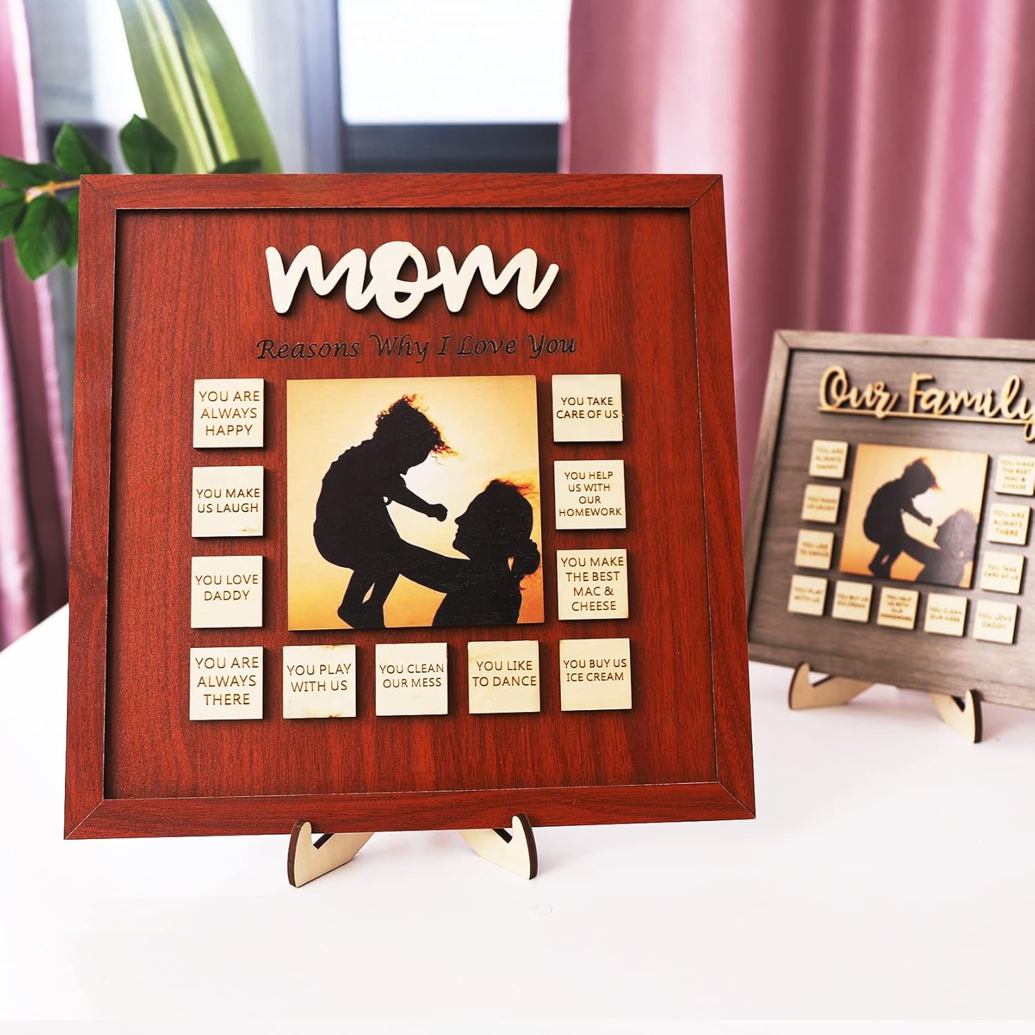 Reasons Why I Love You Gifts for Mom Custom Portrait Photo Wooden Frames Love Quotes Engraved Unique Mother's Day Keepsake Love Gift for Her Presents for Grandma Wall Decor