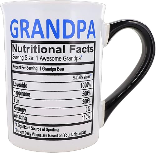 Cottage Creek Taza para abuelo, taza de café de cerámica de 16 onzas con datos nutricionales para abuelos, regalos para abuelos nuevos, regalos para